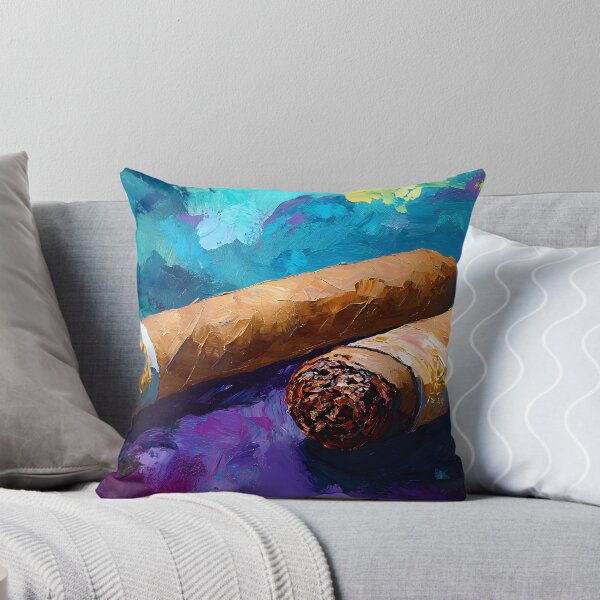 Item preview, Abstract Luxury and Artistry - Two Cigars Resting Against a Vibrant, Textured Background designed and sold by OlfactoART Studio.