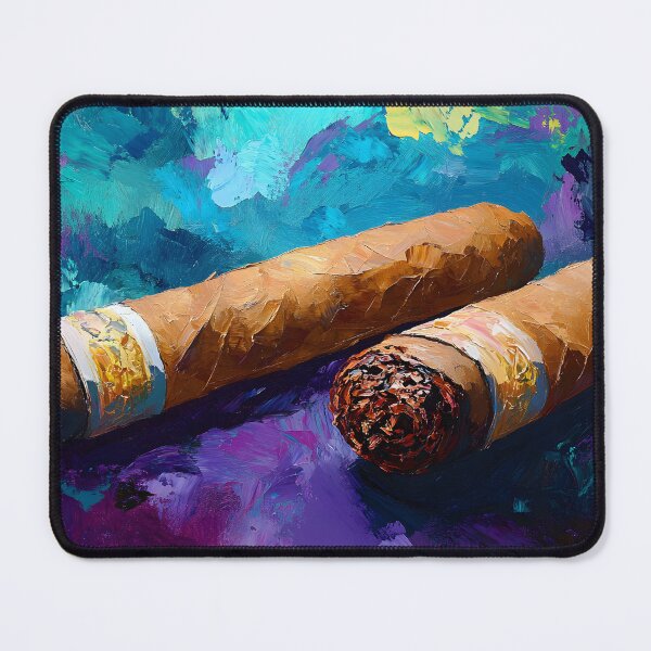 Item preview, Abstract Luxury and Artistry - Two Cigars Resting Against a Vibrant, Textured Background designed and sold by OlfactoART Studio.