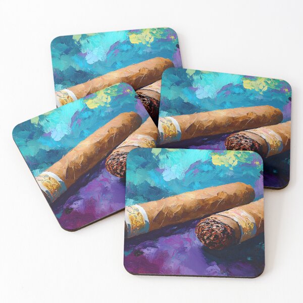 Item preview, Abstract Luxury and Artistry - Two Cigars Resting Against a Vibrant, Textured Background designed and sold by OlfactoART Studio.