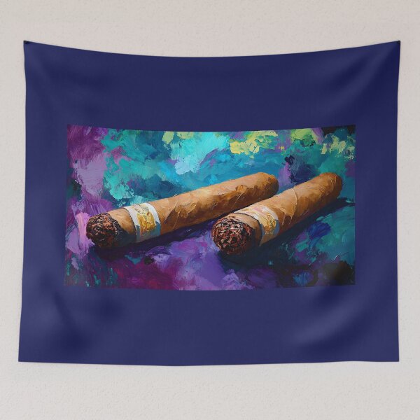 Item preview, Abstract Luxury and Artistry - Two Cigars Resting Against a Vibrant, Textured Background designed and sold by OlfactoART Studio.