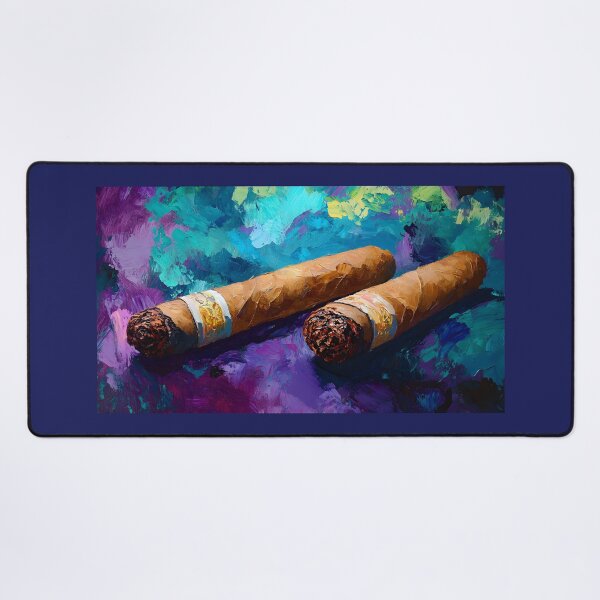 Item preview, Abstract Luxury and Artistry - Two Cigars Resting Against a Vibrant, Textured Background designed and sold by OlfactoART Studio.