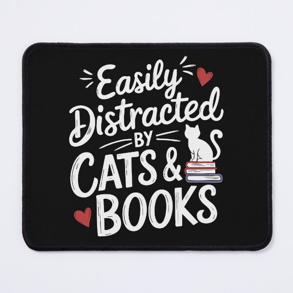 Item preview, Easily Distracted by Cats and Books Lover Hearts Reading Kitten designed and sold by clothesy7.