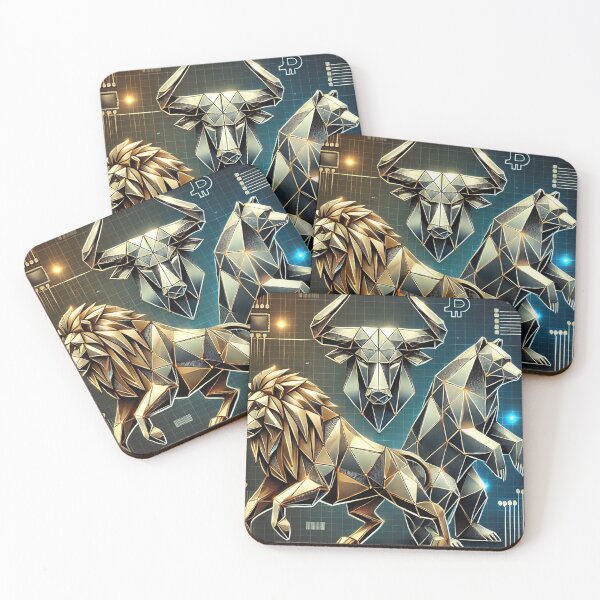 Item preview, Crypto Market Dynamics - Bull, Bear, and Lion in Geometric Design designed and sold by photoparadise22.
