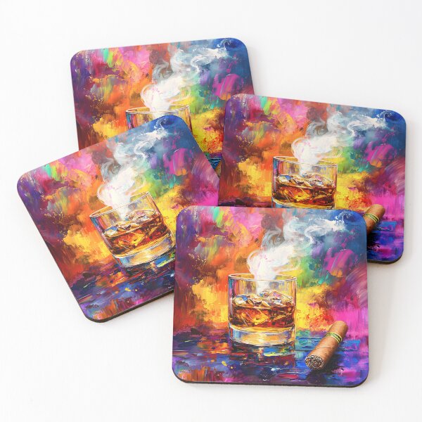 Item preview, Whiskey and Cigar Indulgence - Vibrant Abstract Elegance Digital Generative AI Art designed and sold by OlfactoART Studio.