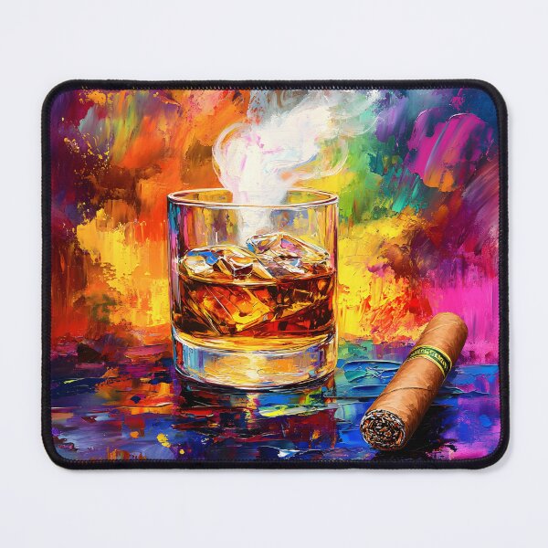 Item preview, Whiskey and Cigar Indulgence - Vibrant Abstract Elegance Digital Generative AI Art designed and sold by OlfactoART Studio.