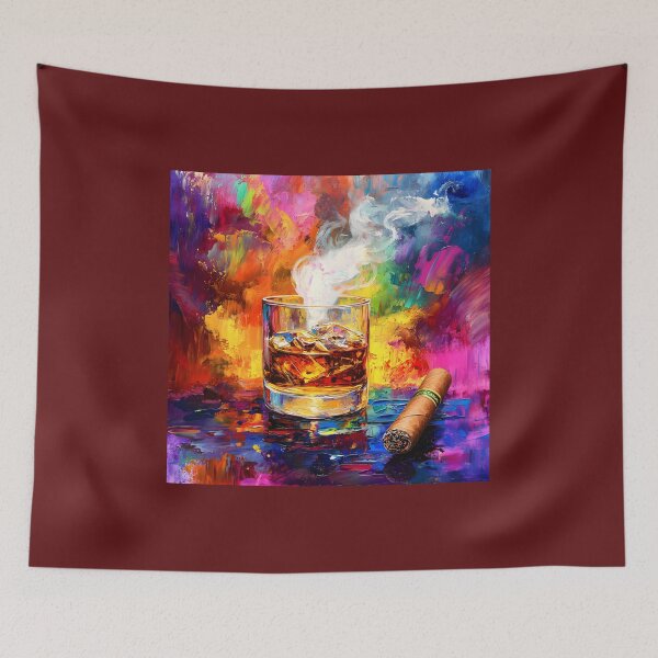 Item preview, Whiskey and Cigar Indulgence - Vibrant Abstract Elegance Digital Generative AI Art designed and sold by OlfactoART Studio.