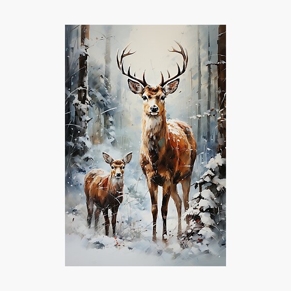 Item preview, Winter Refuge: Deer in Snowy Woodland designed and sold by Piotrek0001.