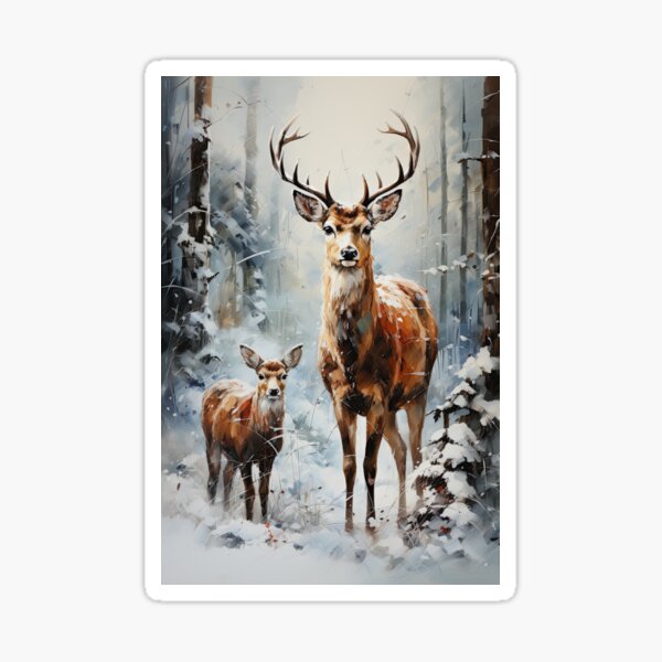 Item preview, Winter Refuge: Deer in Snowy Woodland designed and sold by Piotrek0001.