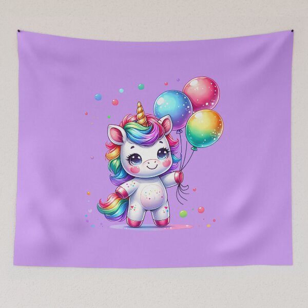 Item preview, Rainbow Unicorn holding party balloons designed and sold by AwesomeBeyondLimits.