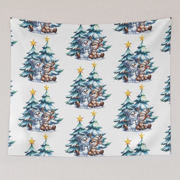 Item preview, Snowman and reindeer among Christmas trees. designed and sold by MagelliShop.