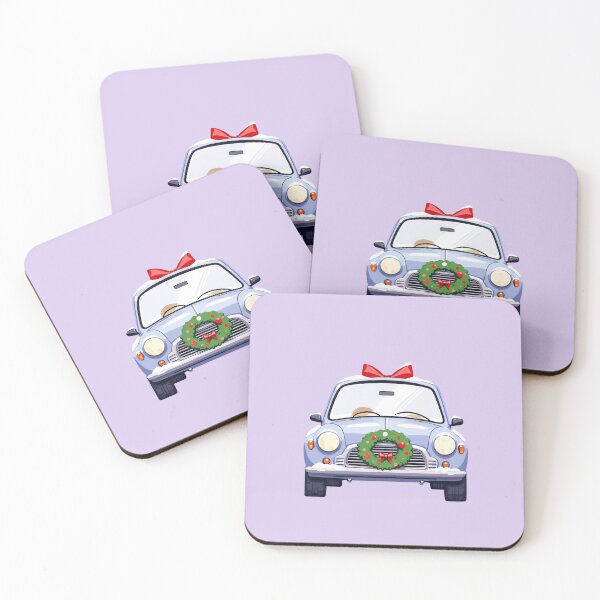 Item preview, Snowy Cute Car with Festive Wreath Kawaii Delight in Pastel Lavender designed and sold by kahida.