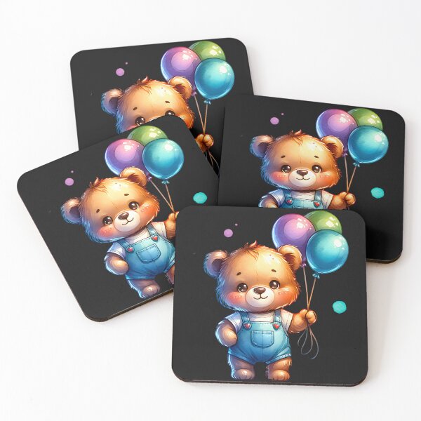 Item preview, Teddy bear holding party balloons designed and sold by AwesomeBeyondLimits.