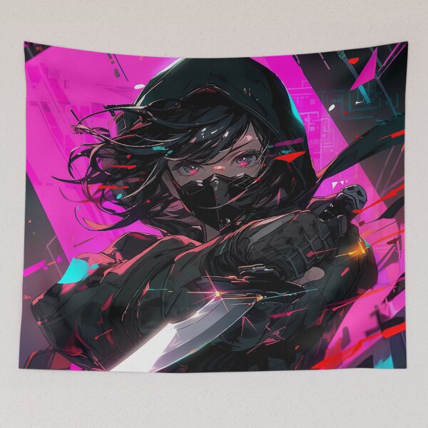 Item preview, Neon Masked Ninja Anime Girl designed and sold by bubblegoth.
