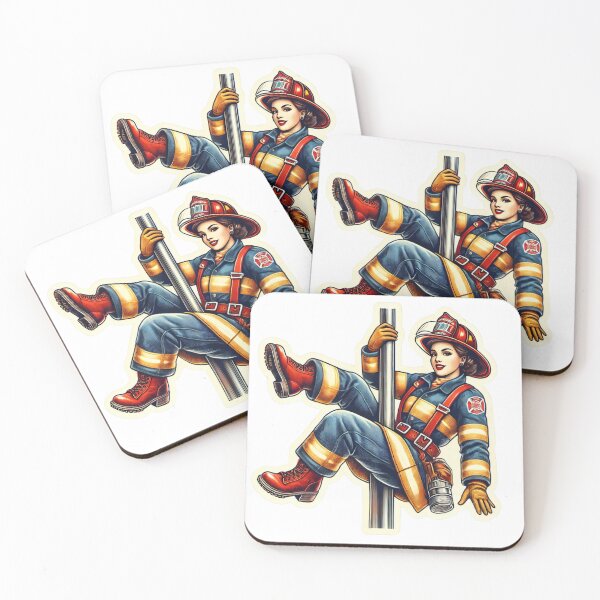 Item preview, Vintage Female firefighter on pole pin-up style designed and sold by BrinaandPops.