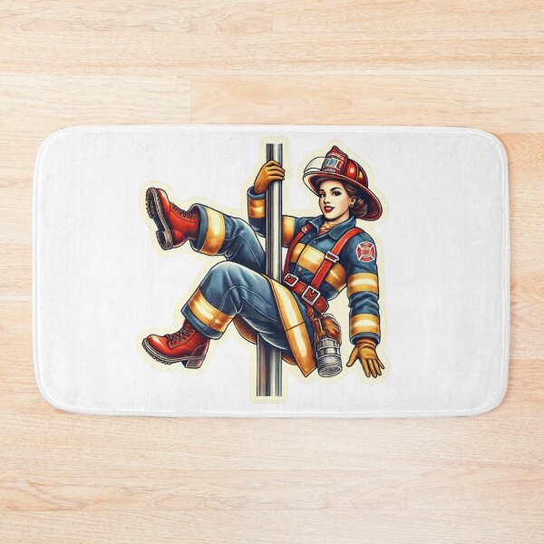 Item preview, Vintage Female firefighter on pole pin-up style designed and sold by BrinaandPops.