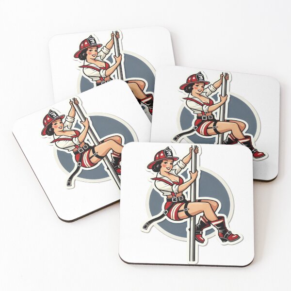 Item preview, Vintage Female firefighter on pole pin-up style designed and sold by BrinaandPops.