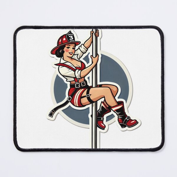 Item preview, Vintage Female firefighter on pole pin-up style designed and sold by BrinaandPops.