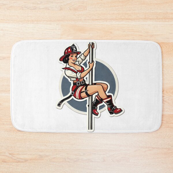 Item preview, Vintage Female firefighter on pole pin-up style designed and sold by BrinaandPops.