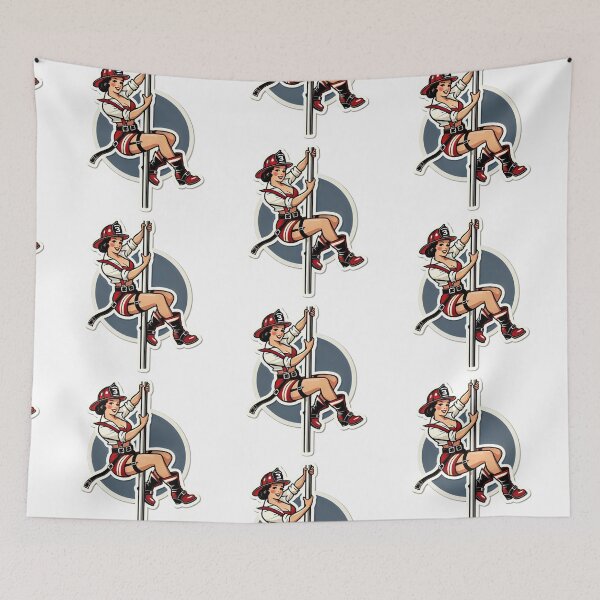 Item preview, Vintage Female firefighter on pole pin-up style designed and sold by BrinaandPops.