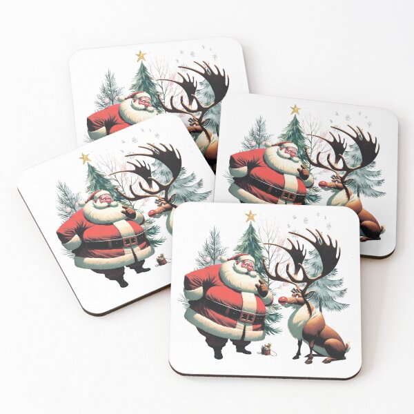 Item preview, Santa Claus and reindeer among Christmas trees. designed and sold by MagelliShop.