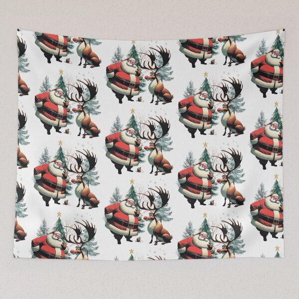 Item preview, Santa Claus and reindeer among Christmas trees. designed and sold by MagelliShop.