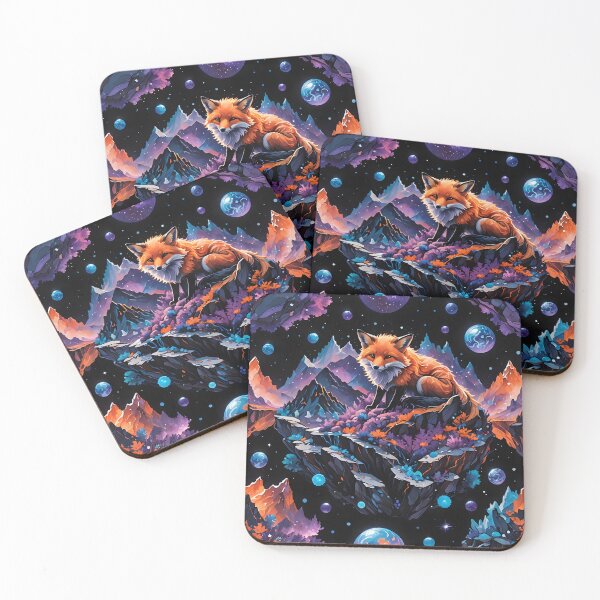 Item preview, Glowing Fox on Mystical Mountain: Surreal Cosmic Art designed and sold by StrasznyWilk.