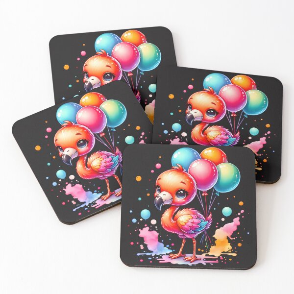Item preview, Flamingo baby holding party balloons designed and sold by AwesomeBeyondLimits.
