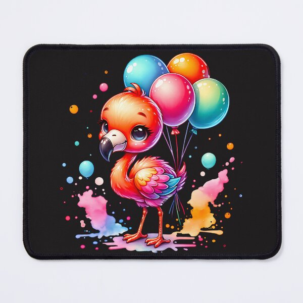 Item preview, Flamingo baby holding party balloons designed and sold by AwesomeBeyondLimits.