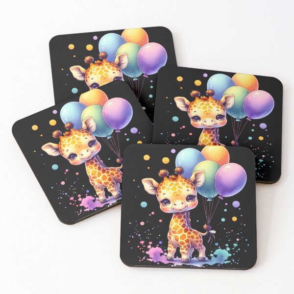 Item preview, Little giraffe holding party balloons designed and sold by AwesomeBeyondLimits.
