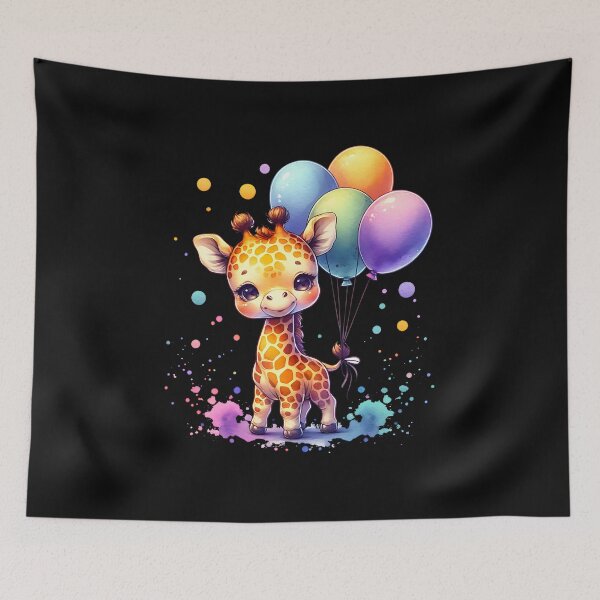 Item preview, Little giraffe holding party balloons designed and sold by AwesomeBeyondLimits.