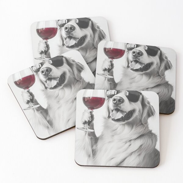 Item preview, Golden Retriever Dog Drinking Red Wine & Wearing Sunglasses designed and sold by CheekyAnimalz.