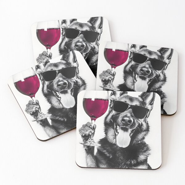 Item preview, German Shepherd Dog Drinking Red Wine & Wearing Sunglasses designed and sold by CheekyAnimalz.