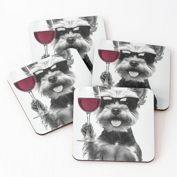 Item preview, Yorkshire Terrier Dog Drinking Red Wine & Wearing Sunglasses designed and sold by CheekyAnimalz.