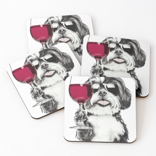 Item preview, Shih Tzu Dog Drinking Red Wine & Wearing Sunglasses designed and sold by CheekyAnimalz.