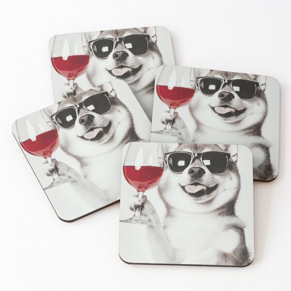 Item preview, Shiba Inu Dog Drinking Red Wine & Wearing Sunglasses designed and sold by CheekyAnimalz.
