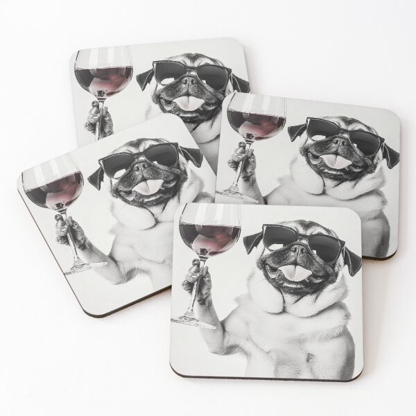Item preview, Pug Dog Drinking Red Wine & Wearing Sunglasses designed and sold by CheekyAnimalz.