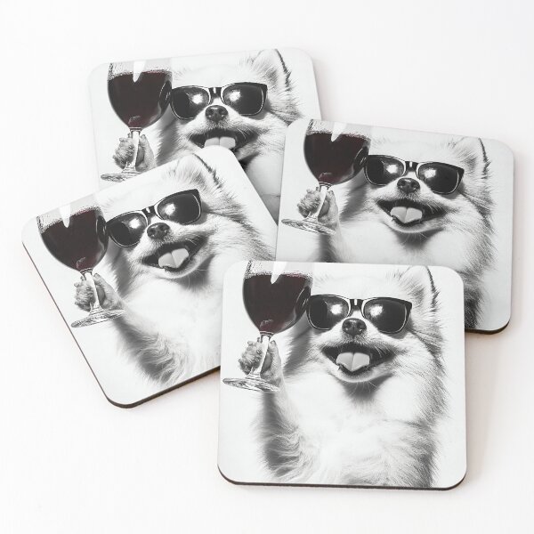 Item preview, Pomeranian Dog Drinking Red Wine & Wearing Sunglasses designed and sold by CheekyAnimalz.