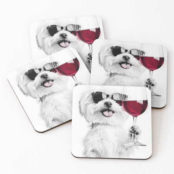Item preview, Maltese Dog Drinking Red Wine & Wearing Sunglasses designed and sold by CheekyAnimalz.