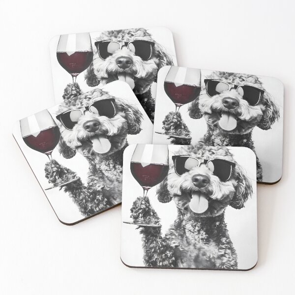 Item preview, Labradoodle Dog Drinking Red Wine & Wearing Sunglasses designed and sold by CheekyAnimalz.