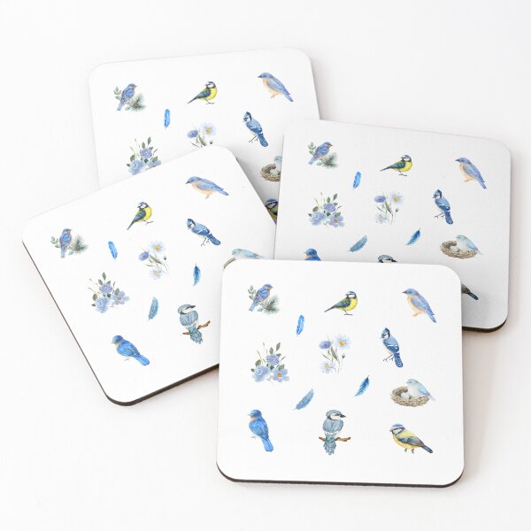 Item preview, Watercolor Blue Birds, Flowers and Feathers  designed and sold by silviaol.
