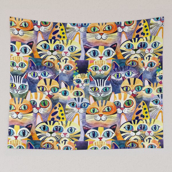 Item preview, Colorful Watercolor Cat Crowd 6 designed and sold by Magnuna.