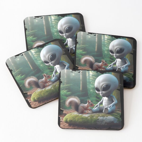 Item preview, Playful Alien and Squirrel - Whimsical Cute Gift designed and sold by Hungry-Murphy.