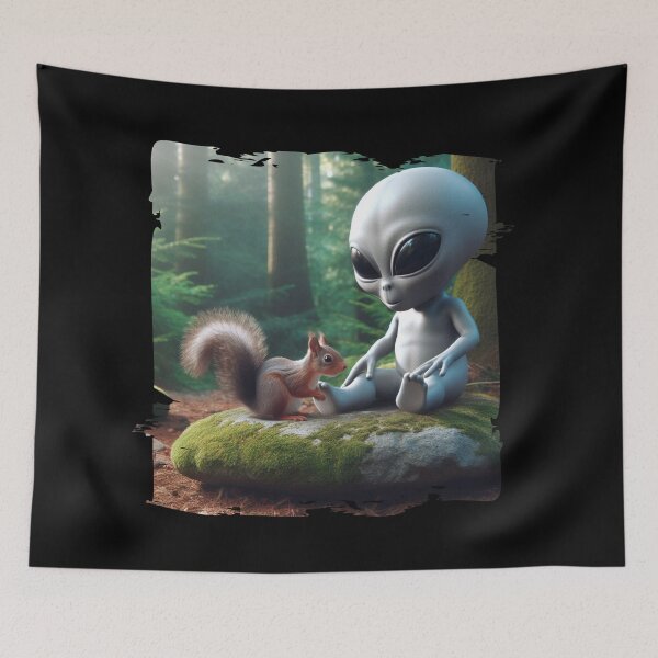 Item preview, Playful Alien and Squirrel - Whimsical Cute Gift designed and sold by Hungry-Murphy.