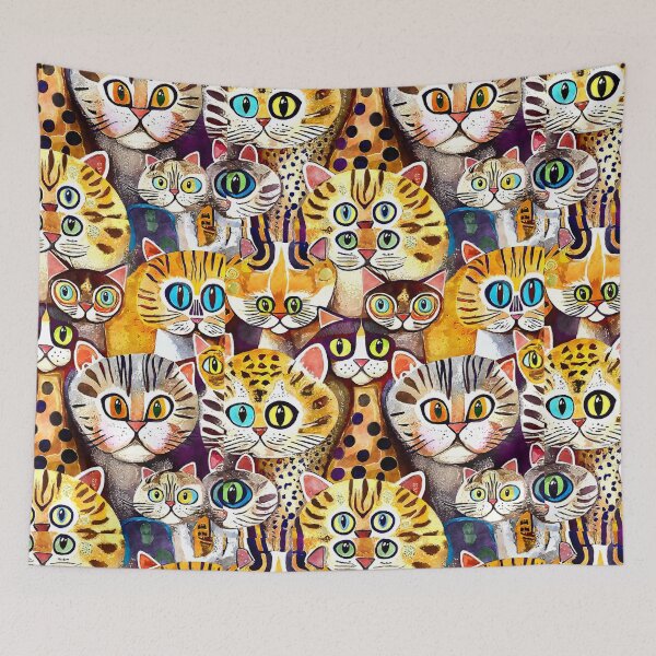 Item preview, Colorful Watercolor Cat Crowd 11 designed and sold by Magnuna.