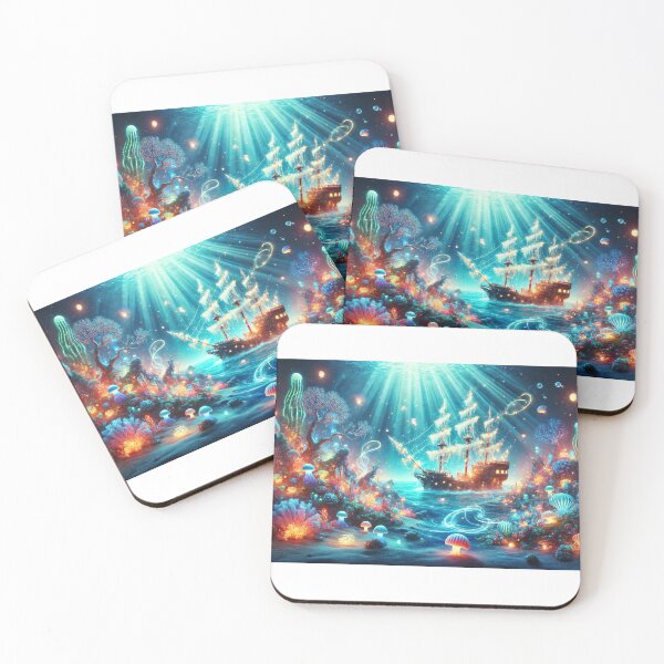 Item preview, Underwater Fantasy with Pirate Ship and Glowing Coral designed and sold by TeslaSt0re.