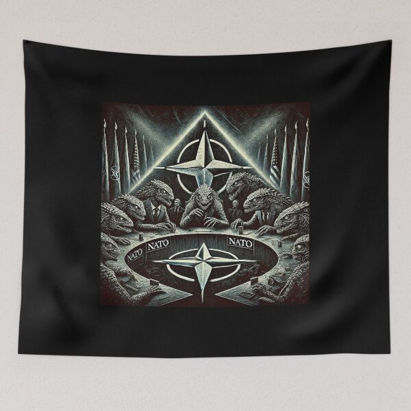 Item preview, illustration of reptilian beings at a NATO summit designed and sold by supersanko.