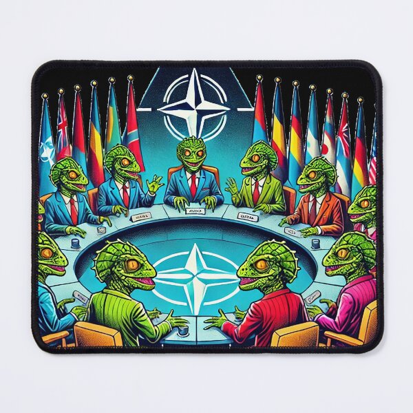Item preview, Illustration of reptilian beings at a NATO summit designed and sold by supersanko.