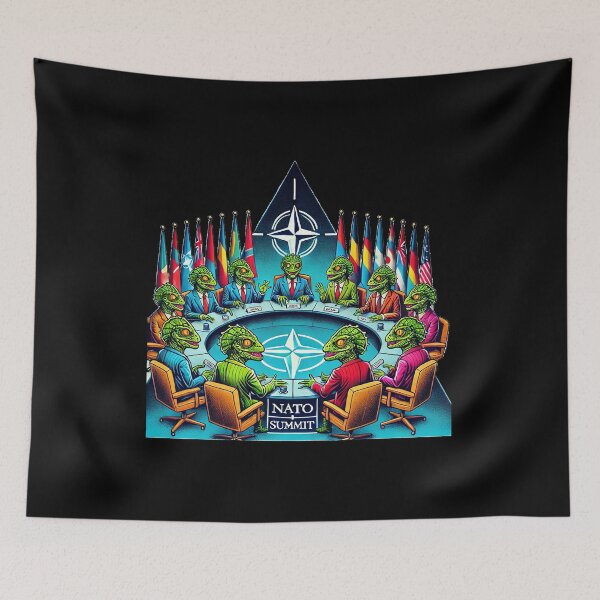 Item preview, Illustration of reptilian beings at a NATO summit designed and sold by supersanko.