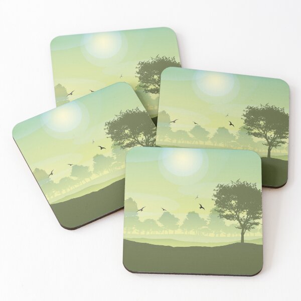Item preview, Beautiful green landscape with flying birds and a tree designed and sold by Jamildesign.