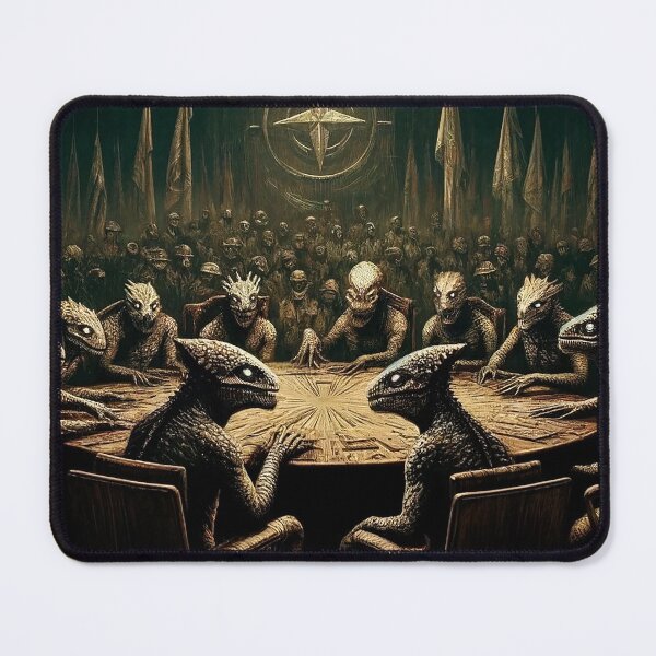 Item preview, Illustration of reptilian beings at a NATO summit designed and sold by supersanko.